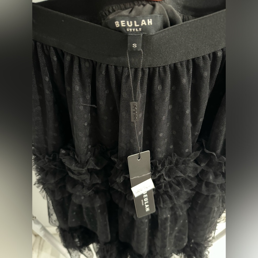 NWT Beulah Women's Black Polka Dot Lace Tiered High Low Midi Maxi Skirt - Picture 3 of 5